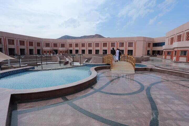 Taibah University courtyard with water feature and bridge